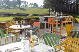White Marble Effect Top Outdoor Café Table Set with California Chairs