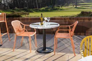 White Marble Effect Top Outdoor Café Table Set with California Chairs