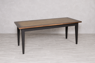 Zinc and Copper Edge Table Tops with a Wooden Tapered Base