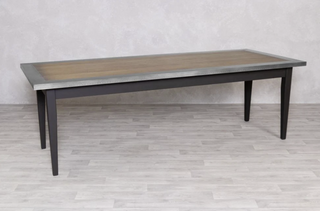 Zinc and Copper Edge Table Tops with a Wooden Tapered Base