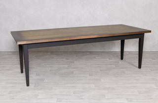 Zinc and Copper Edge Table Tops with a Wooden Tapered Base