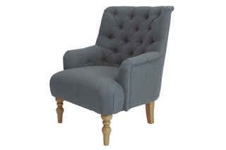 grey button back armchair