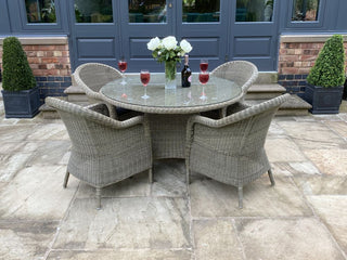 Alder Outdoor Set - 130cm Round Table - 4 Chair - Natural