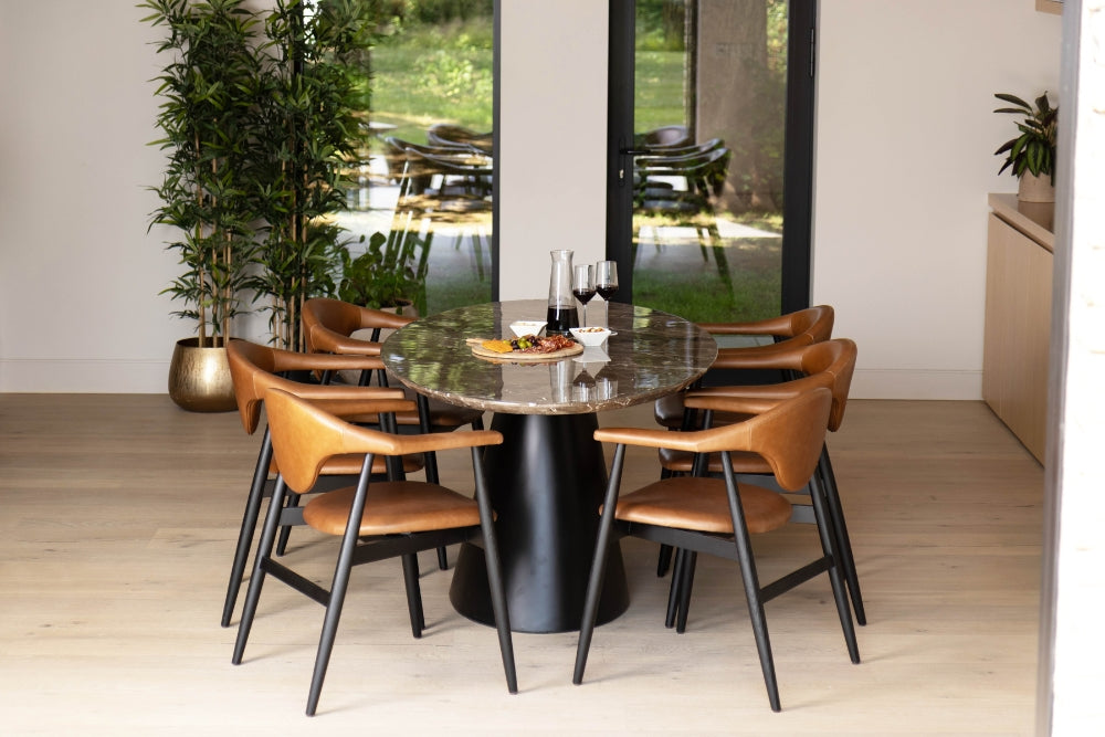 Bexley Oval Dining Table With Brown Travertine Top Peppermill