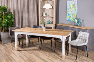 faux leather dining chairs and shabby chic table