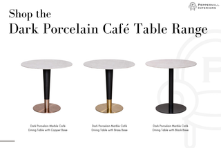 Dark Porcelain Marble Café Table with Copper Base