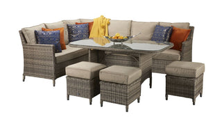 Drakeford Patio Corner Sofa with Dining Table Set