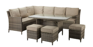 Drakeford Patio Corner Sofa with Dining Table Set