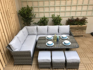 Drakeford Patio Corner Sofa with Dining Table Set