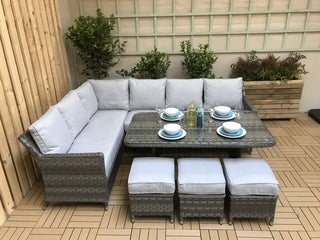 Drakeford Patio Corner Sofa with Dining Table Set