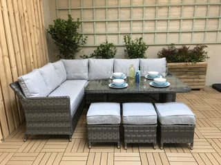 Drakeford Patio Corner Sofa with Dining Table Set