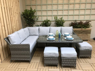 Drakeford Patio Corner Sofa with Dining Table Set