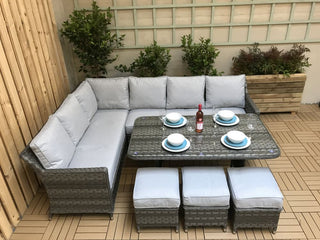 Drakeford Patio Corner Sofa with Dining Table Set