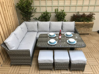 Drakeford Patio Corner Sofa with Dining Table Set