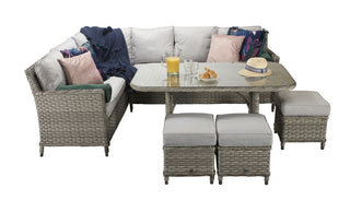 Drakeford Patio Corner Sofa with Dining Table Set