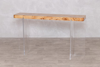 Casa Burl Wood Veneer Console Table with Acrylic Base
