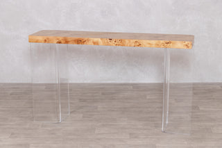 Casa Burl Wood Veneer Console Table with Acrylic Base