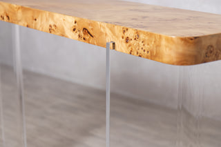 Casa Burl Wood Veneer Console Table with Acrylic Base