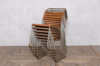 Set of 6 Vintage Slatted Stacking Chairs