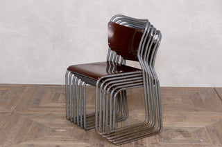 Set of 6 1950's Vintage Cox Stacking Chairs with Burgundy Frame