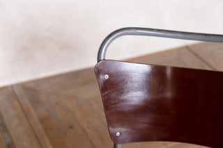 Set of 6 1950's Vintage Cox Stacking Chairs with Burgundy Frame