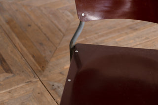 Set of 6 1950's Vintage Cox Stacking Chairs with Burgundy Frame