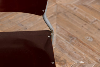 Set of 6 1950's Vintage Cox Stacking Chairs with Burgundy Frame