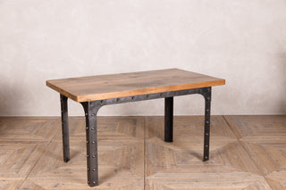 Dining Table with Pine Top and Metal Base with Rivets