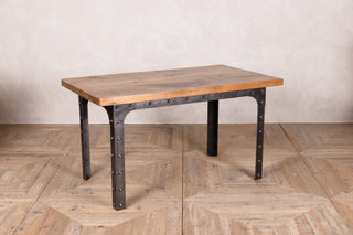 Dining Table with Pine Top and Metal Base with Rivets