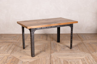 Dining Table with Pine Top and Metal Base with Rivets