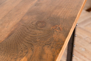 Dining Table with Pine Top and Metal Base with Rivets