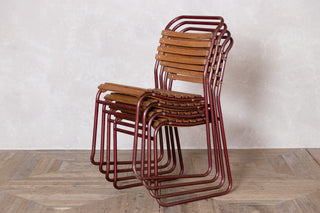 Vintage Stacking Chairs with Red Frame