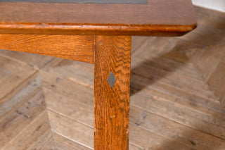 Large Church Oak Library Table with Leather Inset