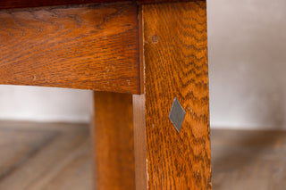 Large Church Oak Library Table with Leather Inset