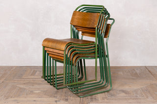 Vintage Stacking Chairs with Plywood Seat & Back With Green Frame