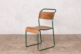 Vintage Stacking Chairs with Plywood Seat & Back With Green Frame