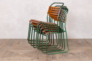Vintage Stacking Chairs with Slatted Seat & Back with Green Frame