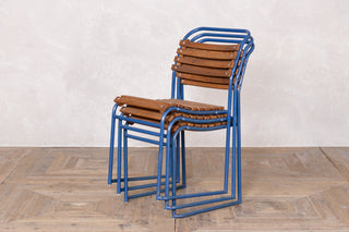 Vintage Stacking Chairs with Slatted Seat & Back with Blue Frame