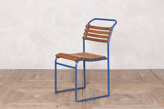 Vintage Stacking Chairs with Slatted Seat & Back with Blue Frame