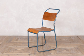 Vintage Stacking Chairs with Plywood Seat & Back with Blue Frame