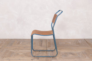 Vintage Stacking Chairs with Plywood Seat & Back with Blue Frame