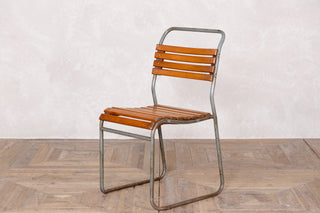 Vintage Stacking Chairs with Slatted Seat & Back with Silver Frame