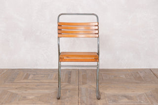Vintage Stacking Chairs with Slatted Seat & Back with Silver Frame