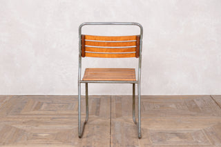 Vintage Stacking Chairs with Slatted Seat & Back with Silver Frame
