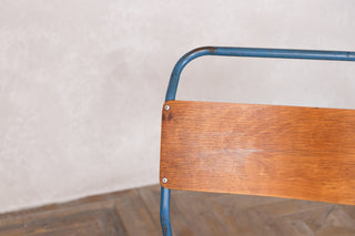 Vintage Stacking Chairs with Plywood Seat & Back with Blue Frame