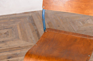 Vintage Stacking Chairs with Plywood Seat & Back with Blue Frame