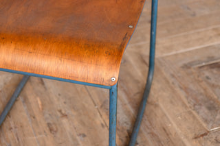 Vintage Stacking Chairs with Plywood Seat & Back with Blue Frame