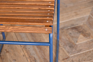 Vintage Stacking Chairs with Slatted Seat & Back with Blue Frame