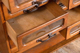 Tambour Front Haberdashery Cabinet with Glass Fronted Drawers