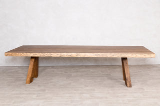 Solid Oak Live Edge Dining Table with Wooden Legs